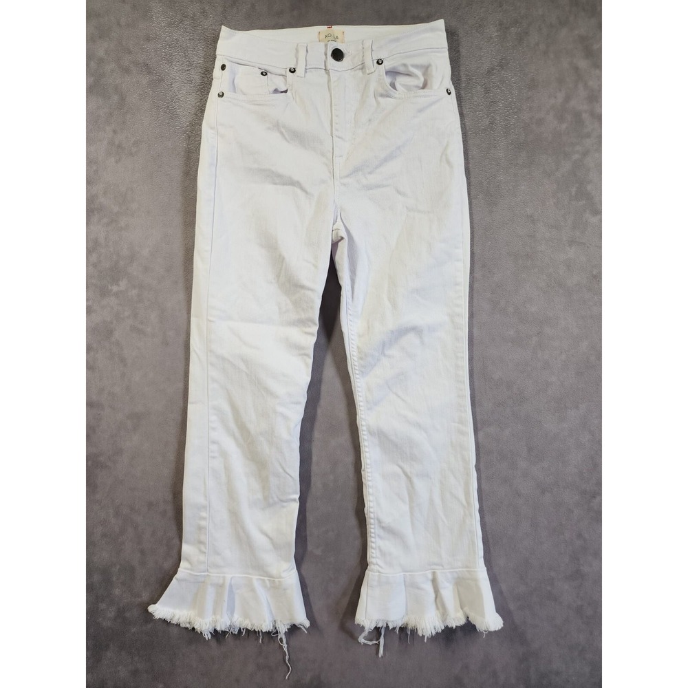 AO.LA Zoe Ruffled Hem Jeans Women 28 White Ruffle Raw Hem Crop Denim